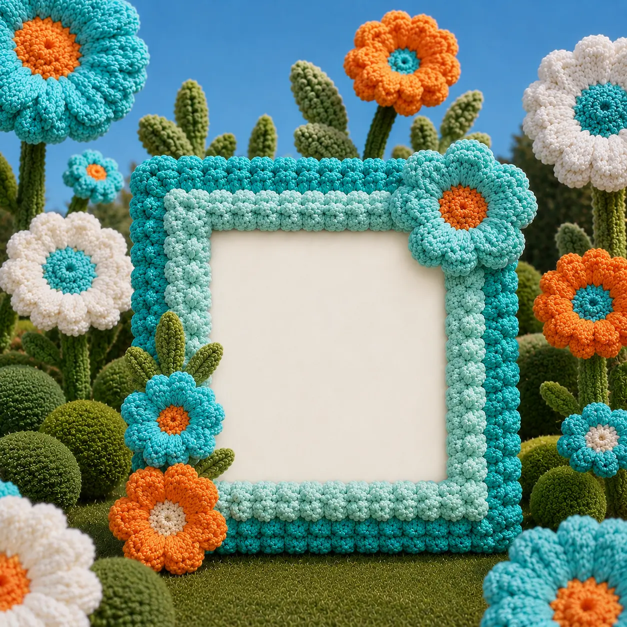 Crochet Bloom Teal — Floral Family frame design